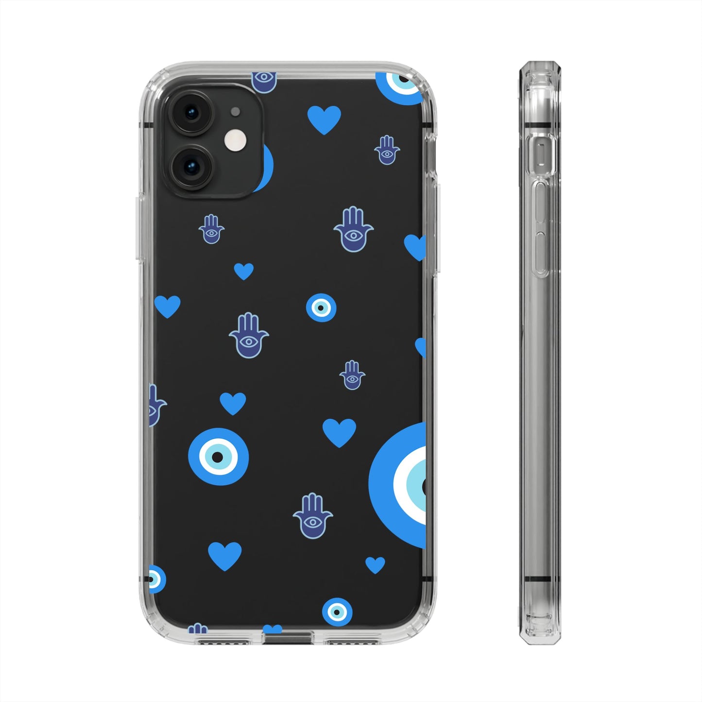 Blue Evil Eye Pattern Clear Phone Case