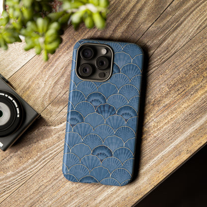 Blue Scallop Phone Case for iPhone Samsung Pixel – Art Deco Fan Gold Luxury Aesthetic - JGUS