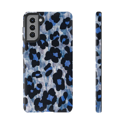 Blue & Black Leopard Print Phone Case – Bold Animal Pattern for iPhone & Samsung