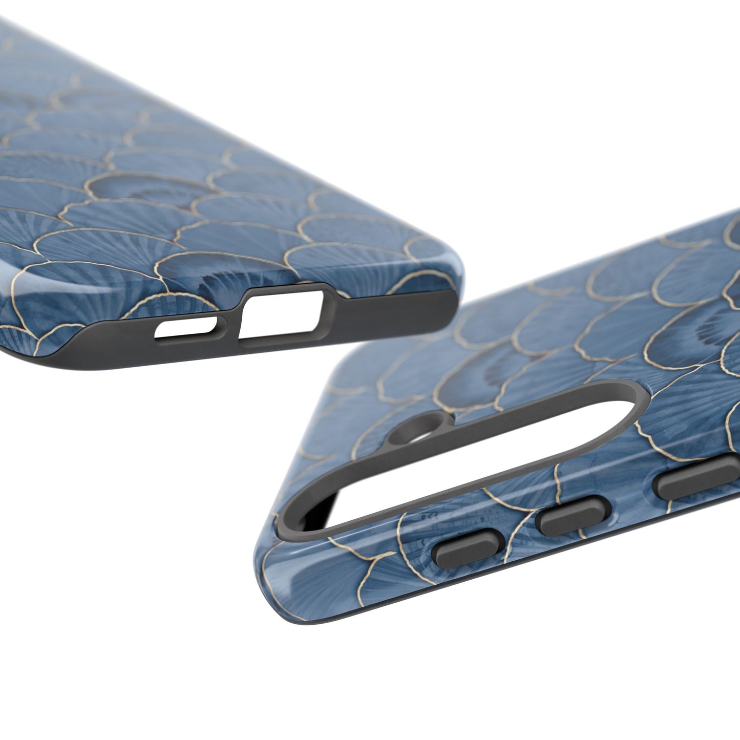 Blue Scallop Phone Case for iPhone Samsung Pixel – Art Deco Fan Gold Luxury Aesthetic - JGUS