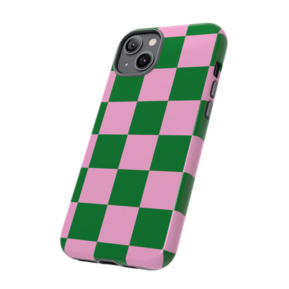 Pink Retro Checkered Phone Case – 90s Aesthetic, Vintage Grid Pattern for iPhone & Samsung - JGUS