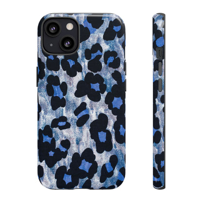 Blue & Black Leopard Print Phone Case – Bold Animal Pattern for iPhone & Samsung