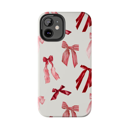 Burgundy Chic Bow Design Phone Case – Customizable, Dual-Layer Protection for iPhone & Samsung