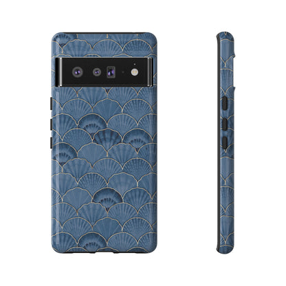 Blue Scallop Phone Case for iPhone Samsung Pixel – Art Deco Fan Gold Luxury Aesthetic - JGUS