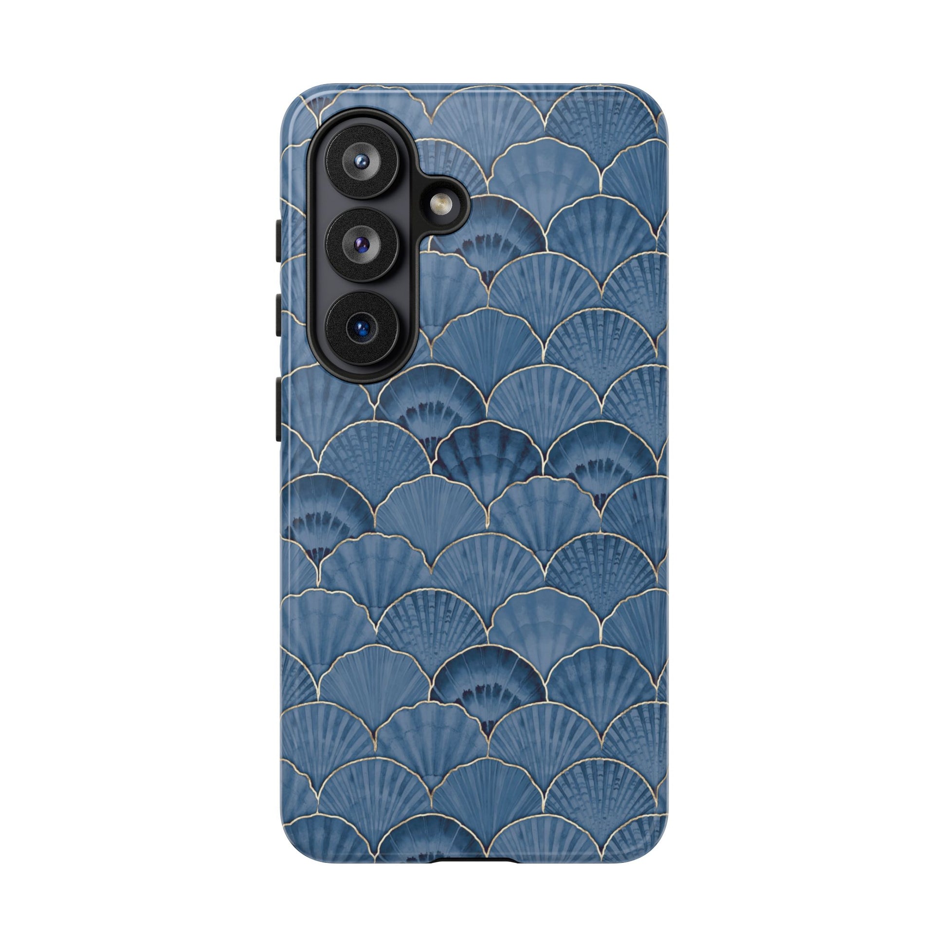 Blue Scallop Phone Case for iPhone Samsung Pixel – Art Deco Fan Gold Luxury Aesthetic - JGUS
