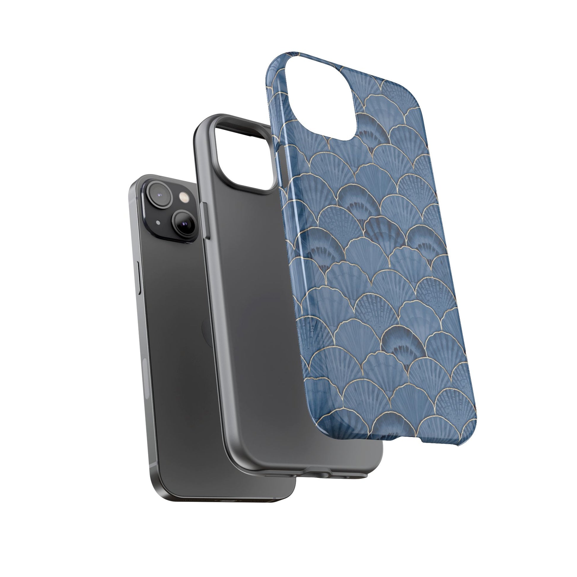 Blue Scallop Phone Case for iPhone Samsung Pixel – Art Deco Fan Gold Luxury Aesthetic - JGUS