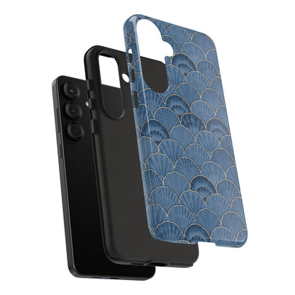 Blue Scallop Phone Case for iPhone Samsung Pixel – Art Deco Fan Gold Luxury Aesthetic - JGUS