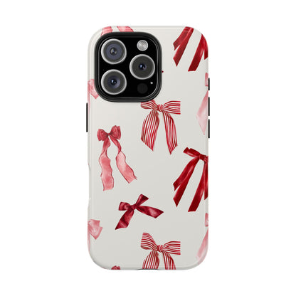 Burgundy Chic Bow Design Phone Case – Customizable, Dual-Layer Protection for iPhone & Samsung