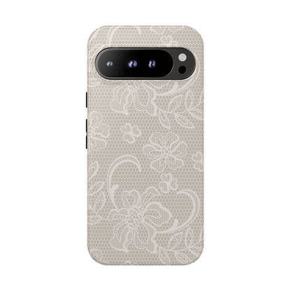 Lace Phone Case for iPhone Samsung Pixel – Cream Floral Elegant Aesthetic - JGUS