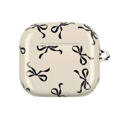 Beige and Black Bow Shockproof & Scratch-Resistant AirPods Case – Wireless Charging Compatible