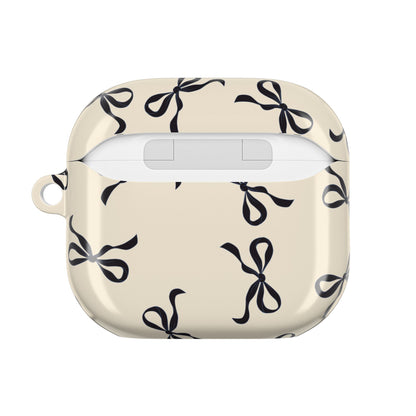 Beige and Black Bow Shockproof & Scratch-Resistant AirPods Case – Wireless Charging Compatible