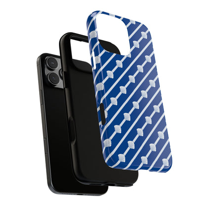 Navy Blue Seashell Phone Case for iPhone Samsung Pixel – Nautical Coastal Stripe Aesthetic - JGUS