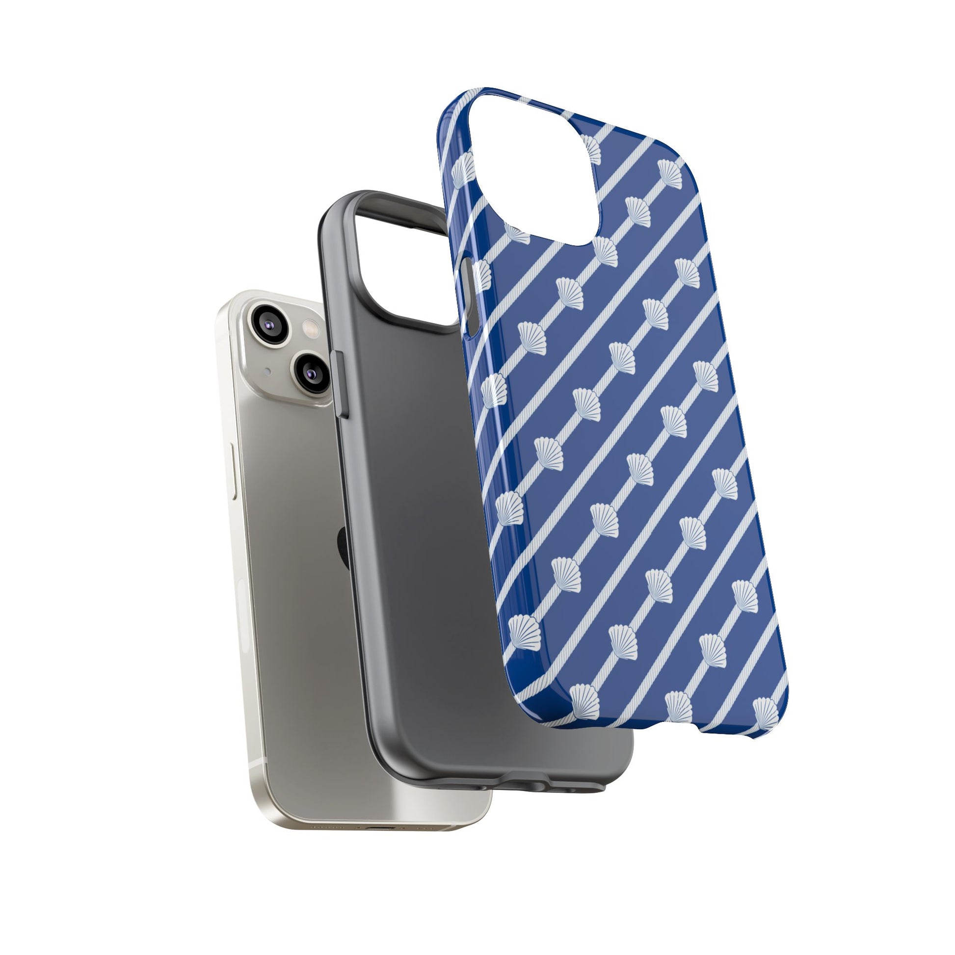Navy Blue Seashell Phone Case for iPhone Samsung Pixel – Nautical Coastal Stripe Aesthetic - JGUS