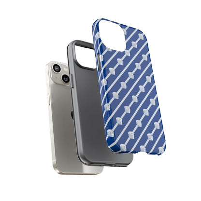 Navy Blue Seashell Phone Case for iPhone Samsung Pixel – Nautical Coastal Stripe Aesthetic - JGUS