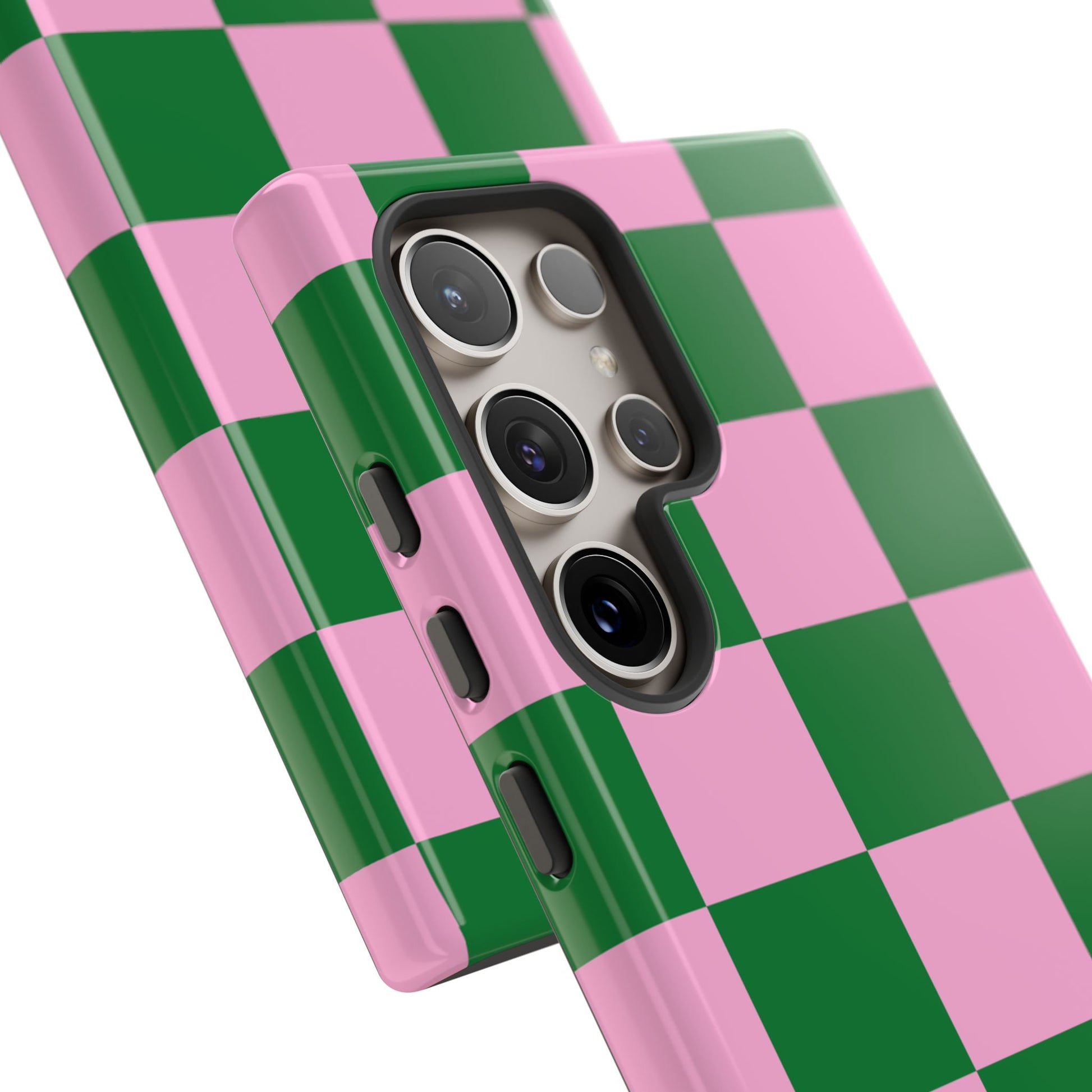 Pink Retro Checkered Phone Case – 90s Aesthetic, Vintage Grid Pattern for iPhone & Samsung - JGUS