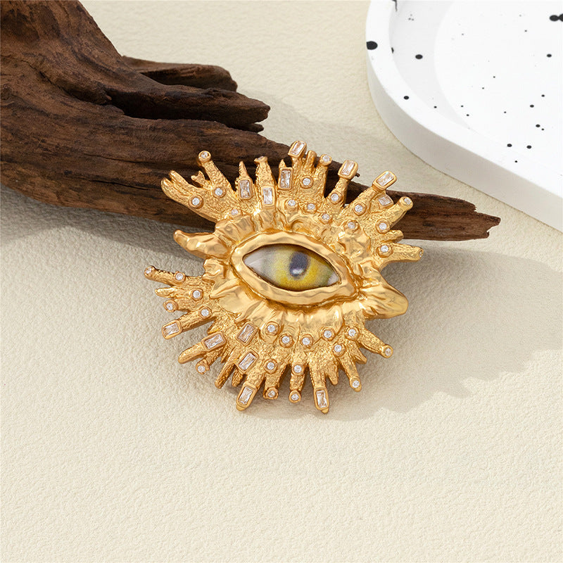 18K Gold-Plated Sunburst Evil Eye Statement Ring | Bold and Unique Design