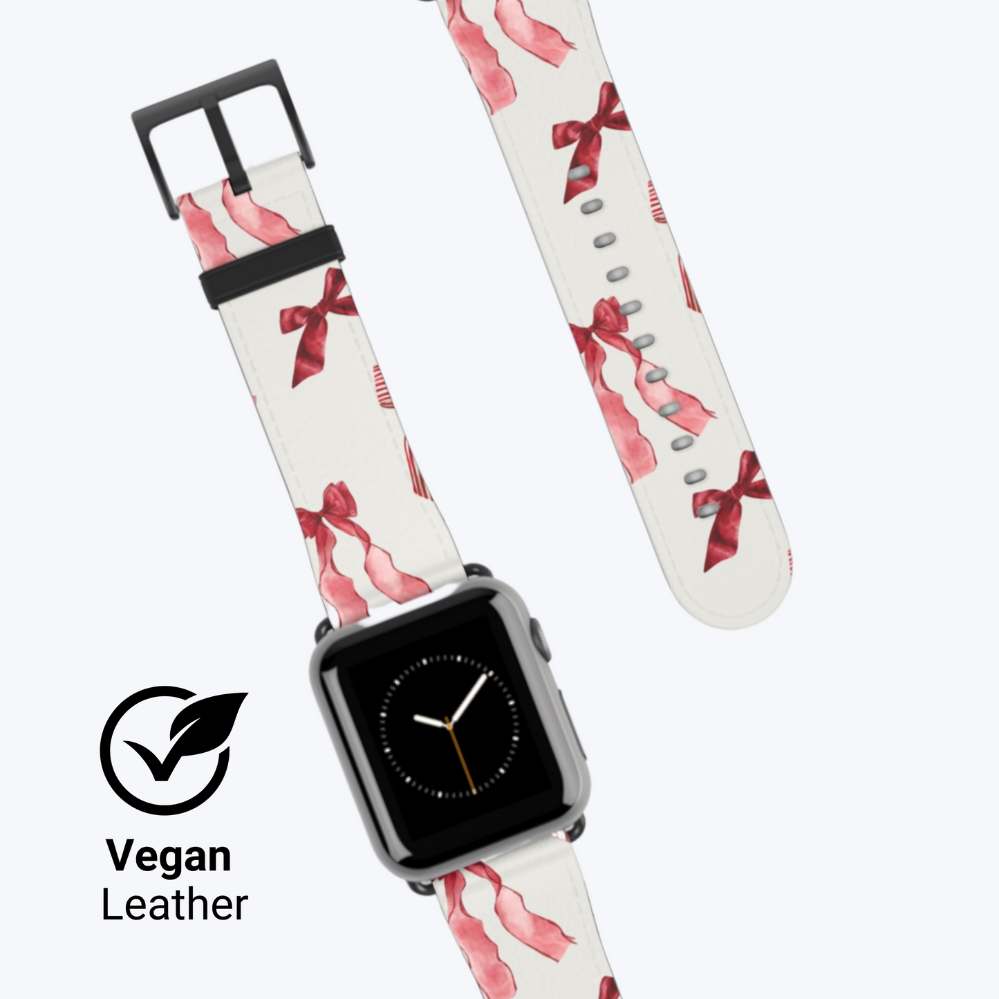 Burgundy Chic Bow Design Apple Watch Band - Vegan Leather, Eco-Friendly & Stylish