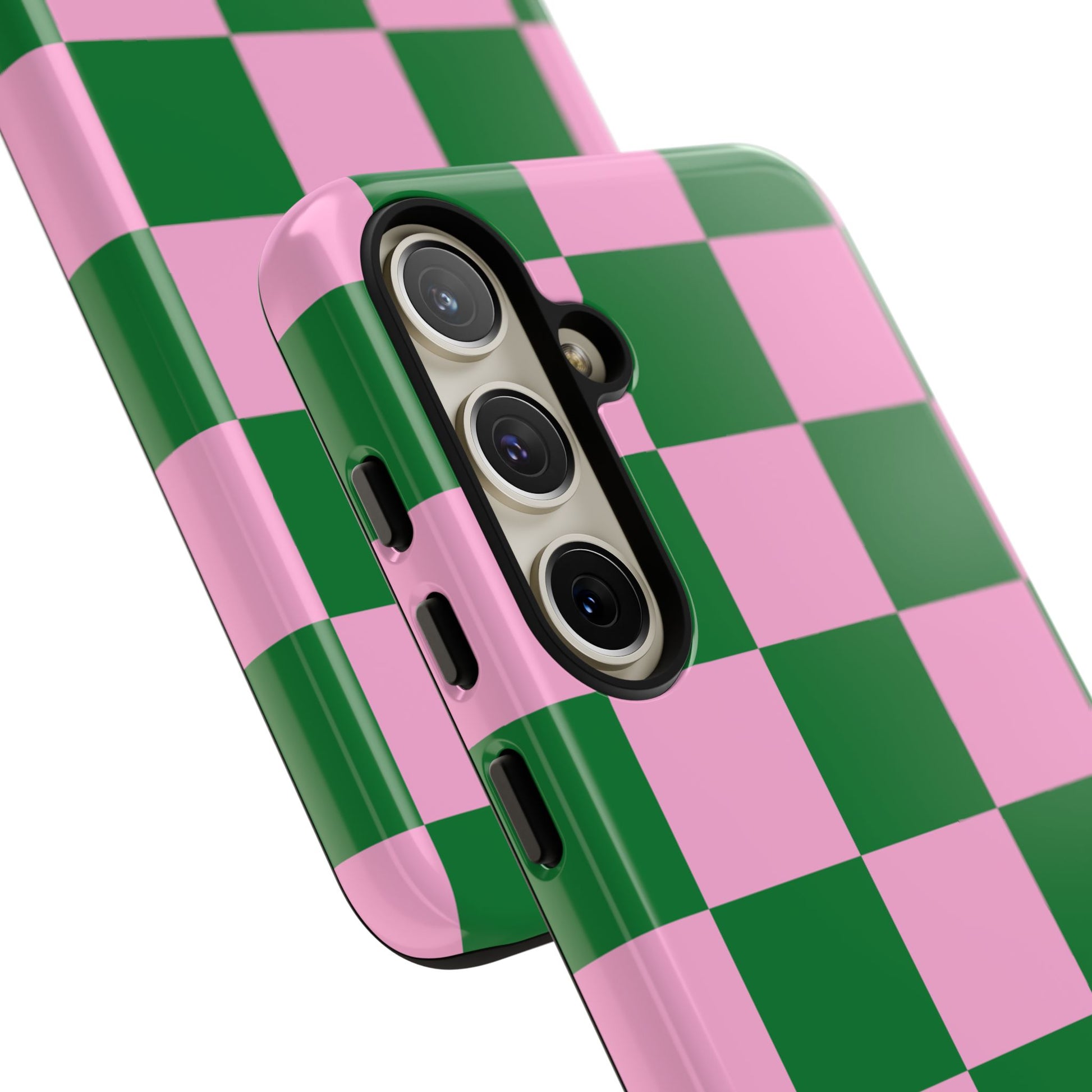 Pink Retro Checkered Phone Case – 90s Aesthetic, Vintage Grid Pattern for iPhone & Samsung - JGUS