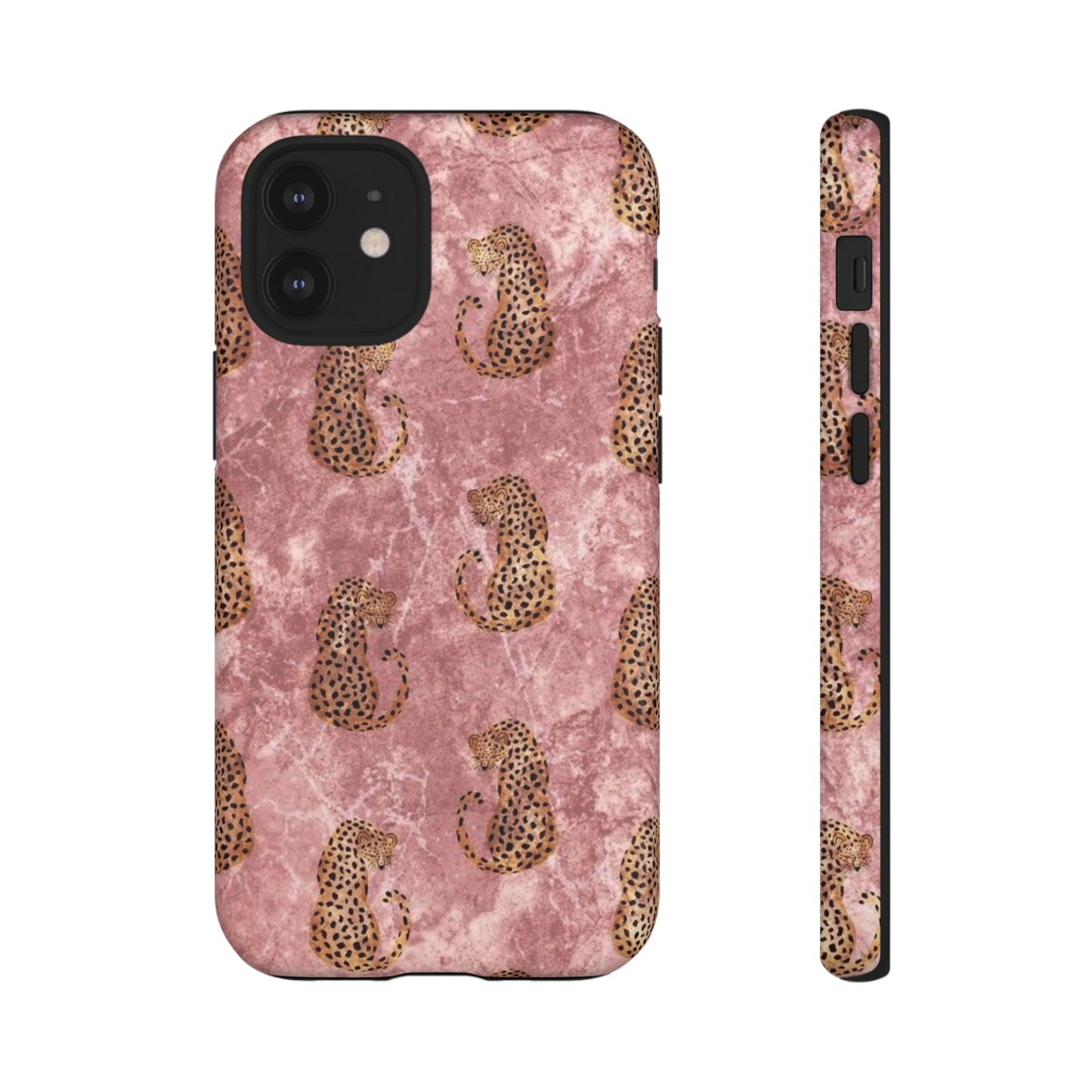 Pink Leopard Print Marble Phone Case – Cute Animal Design for iPhone & Samsung