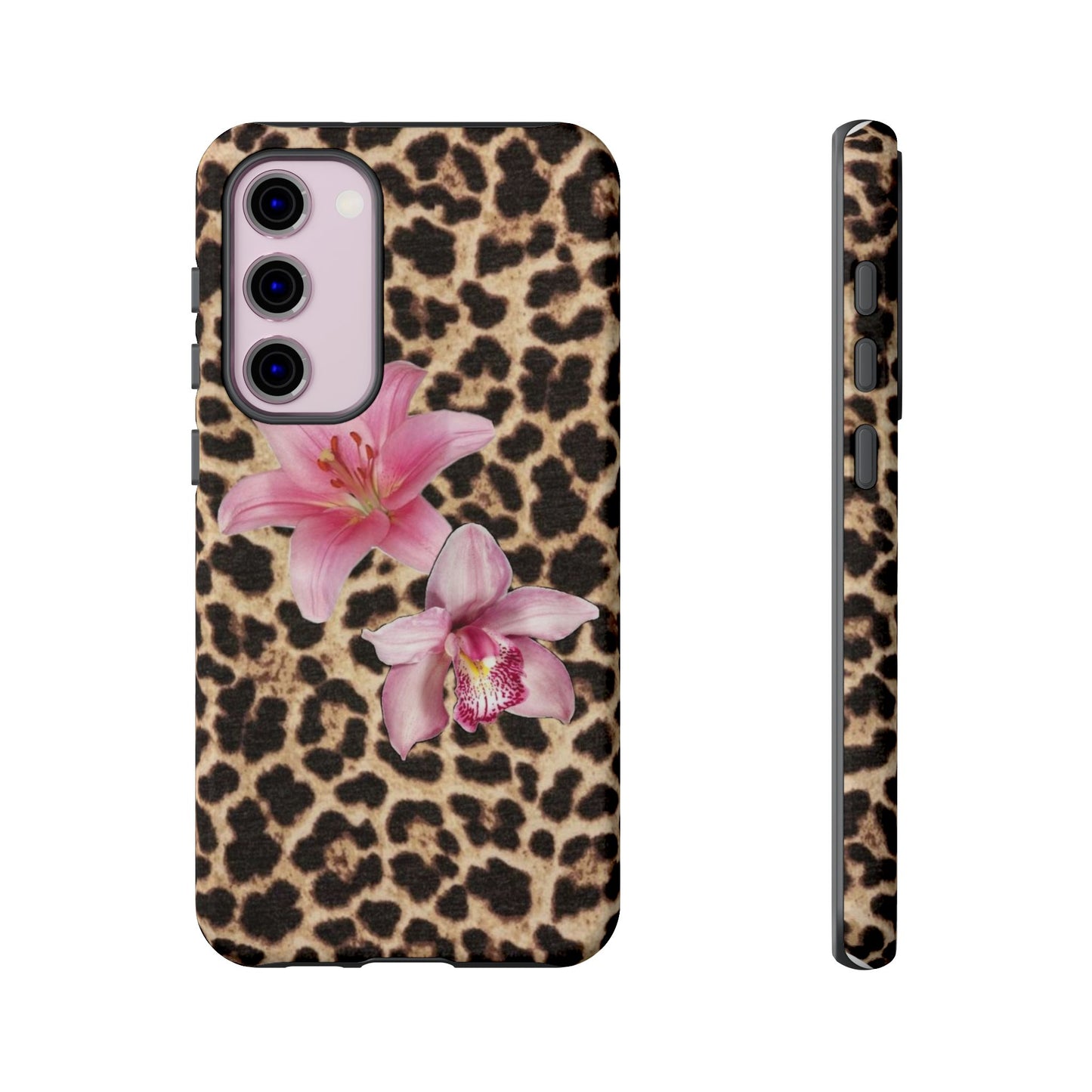 Leopard Print Phone Case with Pink Flowers – Stylish Floral Animal Design for iPhone & Samsung