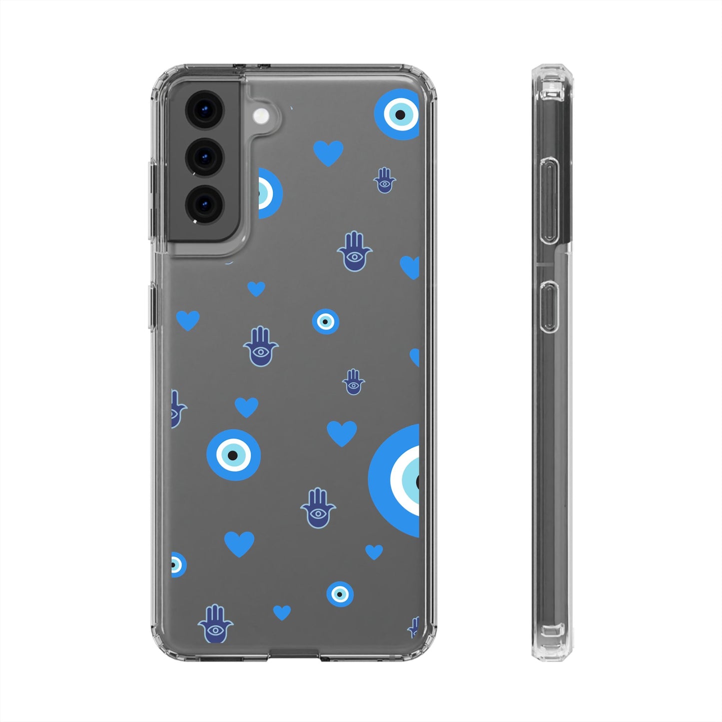 Blue Evil Eye Pattern Clear Phone Case