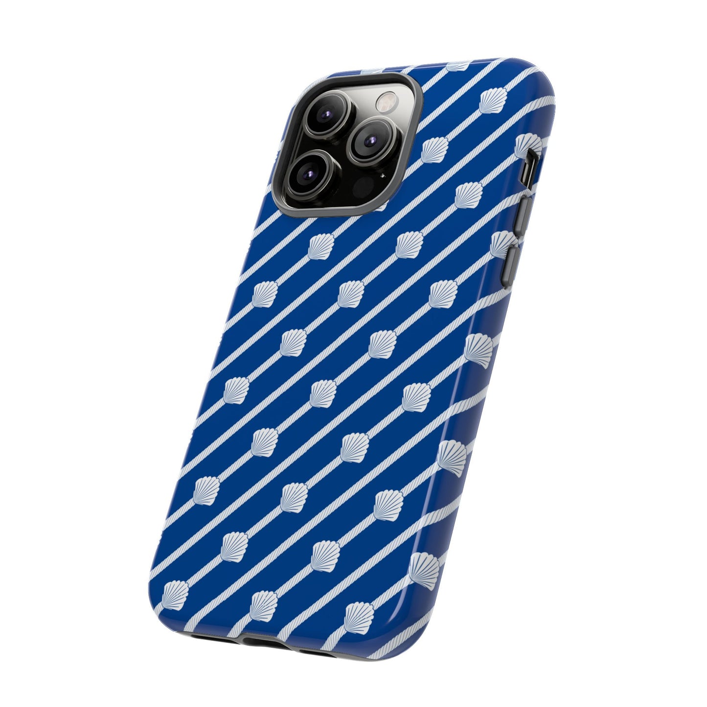 Navy Blue Seashell Phone Case for iPhone Samsung Pixel – Nautical Coastal Stripe Aesthetic - JGUS