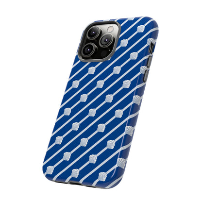 Navy Blue Seashell Phone Case for iPhone Samsung Pixel – Nautical Coastal Stripe Aesthetic - JGUS