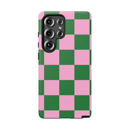 Pink Retro Checkered Phone Case – 90s Aesthetic, Vintage Grid Pattern for iPhone & Samsung - JGUS