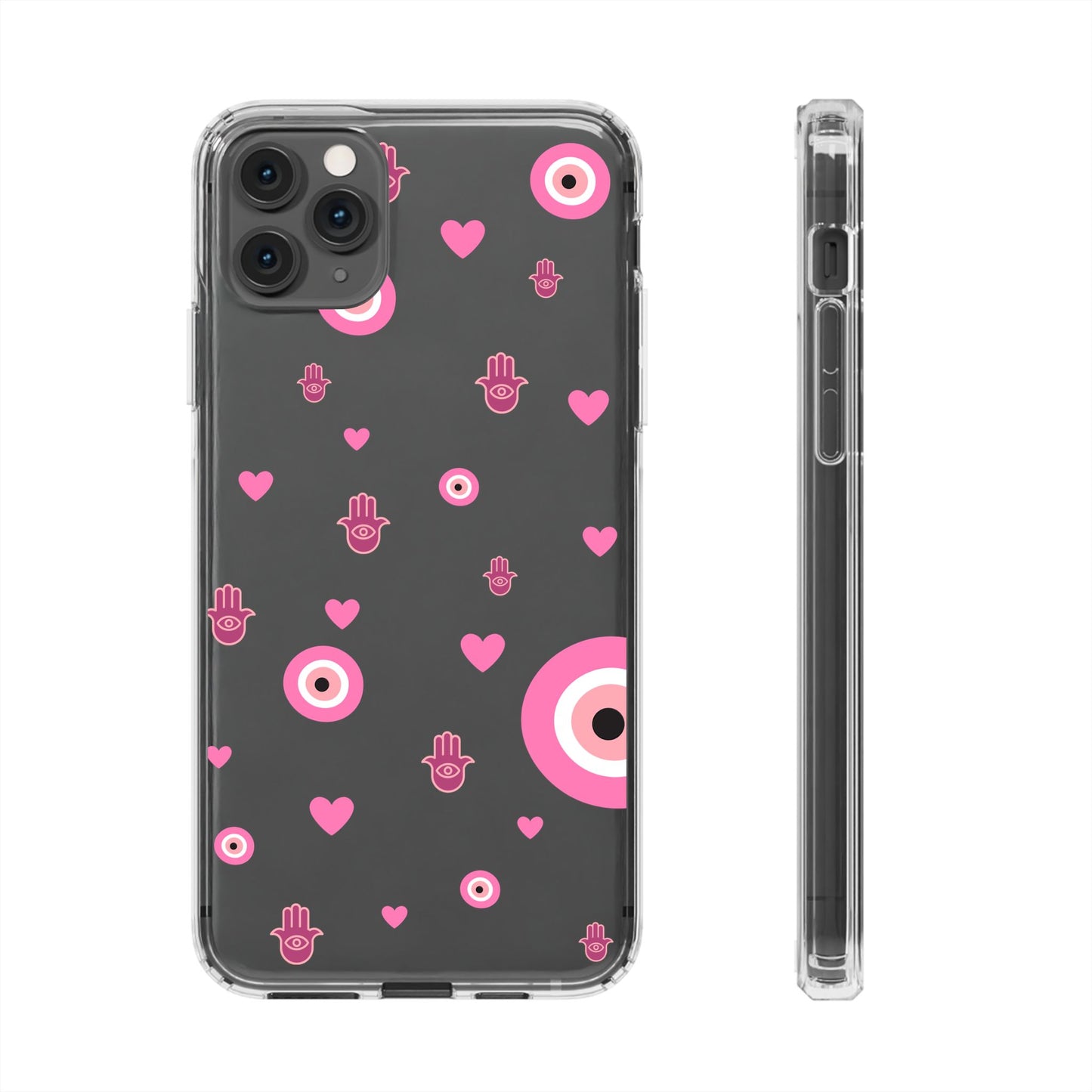 Devil's eye & Pink Hamsa Hand Clear Phone Case