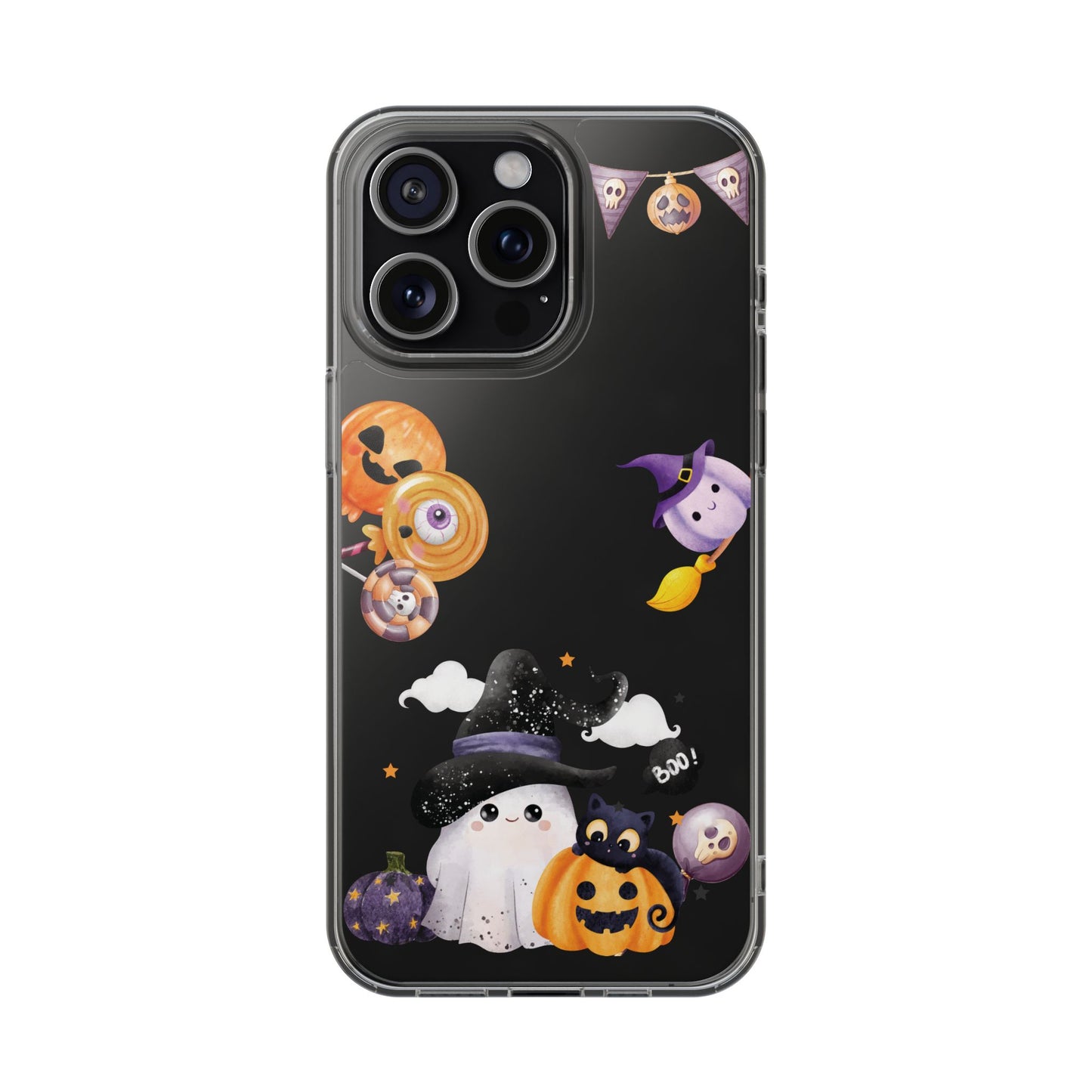 Halloween Clear Phone Case, Spooky Ghost iPhone 13 14 12 15 Pro Case, Trick or Treat Cover, Cute Halloween Gift