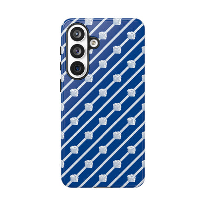 Navy Blue Seashell Phone Case for iPhone Samsung Pixel – Nautical Coastal Stripe Aesthetic - JGUS
