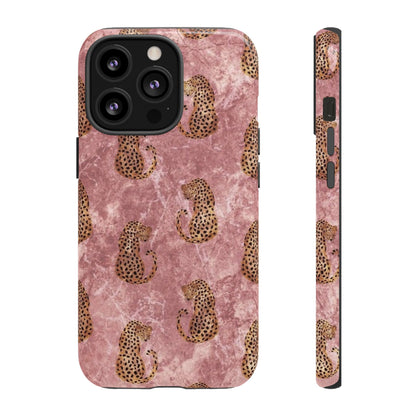 Pink Leopard Print Marble Phone Case – Cute Animal Design for iPhone & Samsung