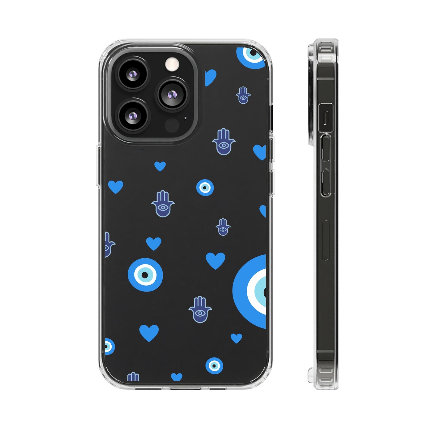 Blue Evil Eye Pattern Clear Phone Case