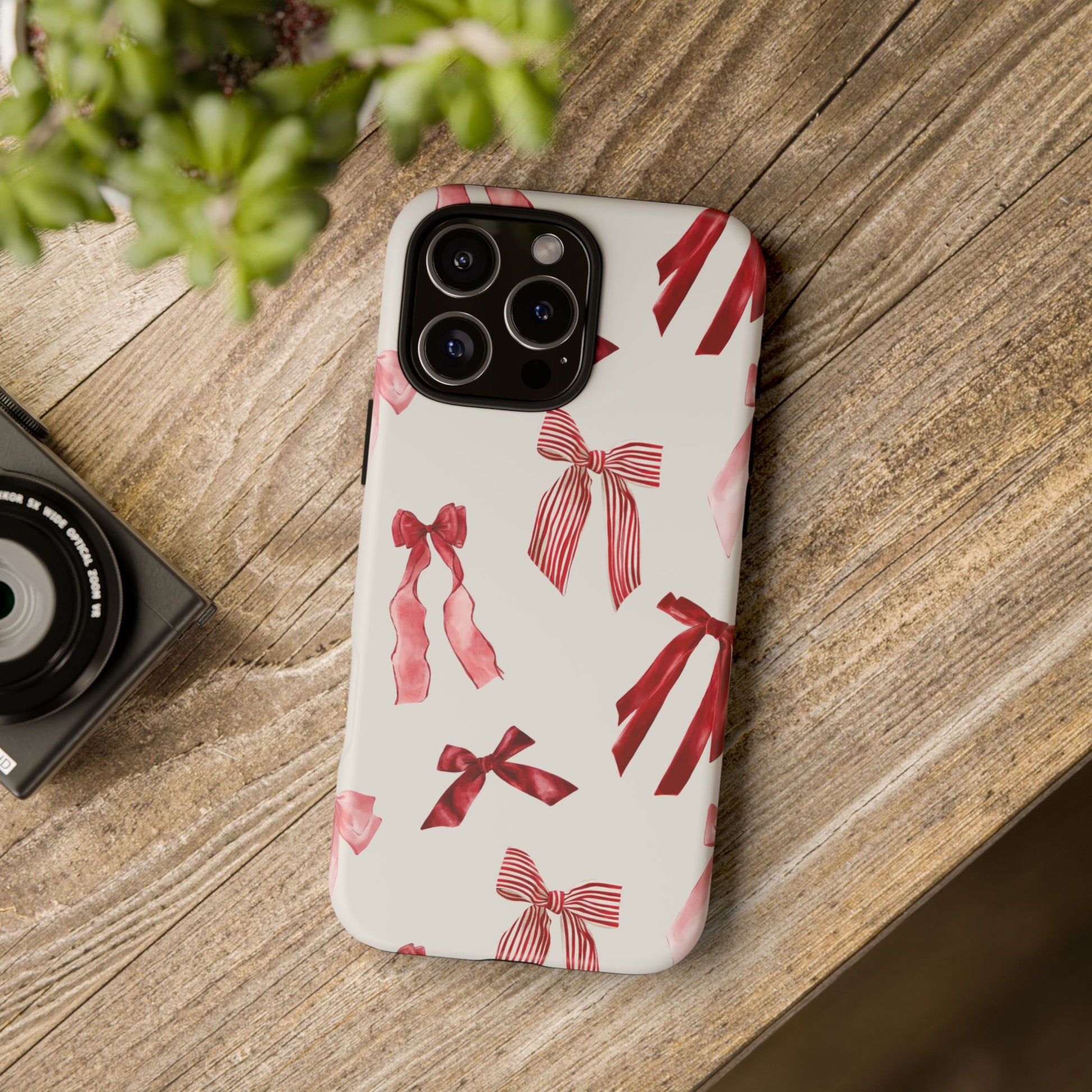 Burgundy Chic Bow Design Phone Case - JGUS