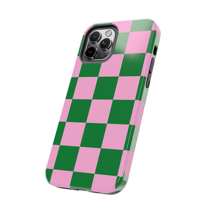 Pink Retro Checkered Phone Case – 90s Aesthetic, Vintage Grid Pattern for iPhone & Samsung