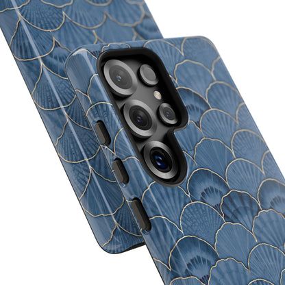 Blue Scallop Phone Case for iPhone Samsung Pixel – Art Deco Fan Gold Luxury Aesthetic - JGUS