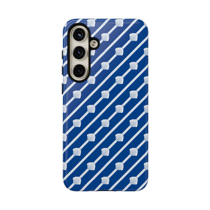 Navy Blue Seashell Phone Case for iPhone Samsung Pixel – Nautical Coastal Stripe Aesthetic - JGUS