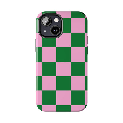 Pink Retro Checkered Phone Case – 90s Aesthetic, Vintage Grid Pattern for iPhone & Samsung