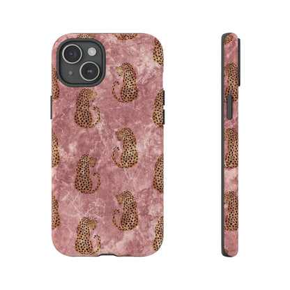 Pink Leopard Print Marble Phone Case – Cute Animal Design for iPhone & Samsung