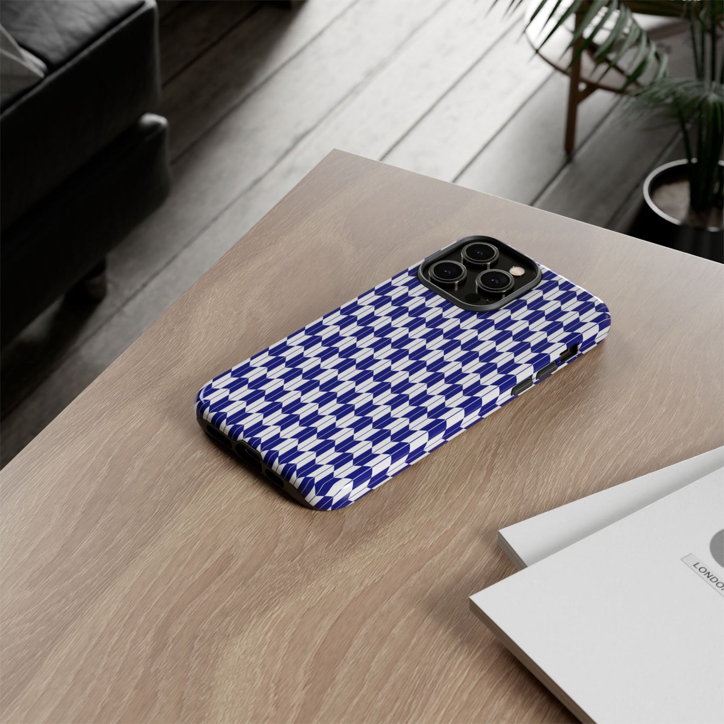 Navy Blue Geometric Phone Case for iPhone Samsung Pixel – Minimal Pattern Modern Aesthetic - JGUS