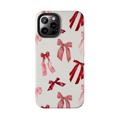 Burgundy Chic Bow Design Phone Case – Customizable, Dual-Layer Protection for iPhone & Samsung