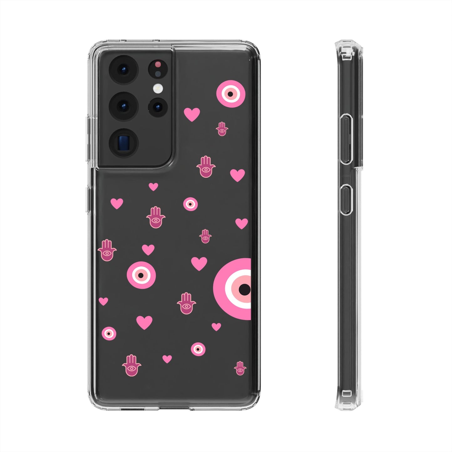 Devil's eye & Pink Hamsa Hand Clear Phone Case