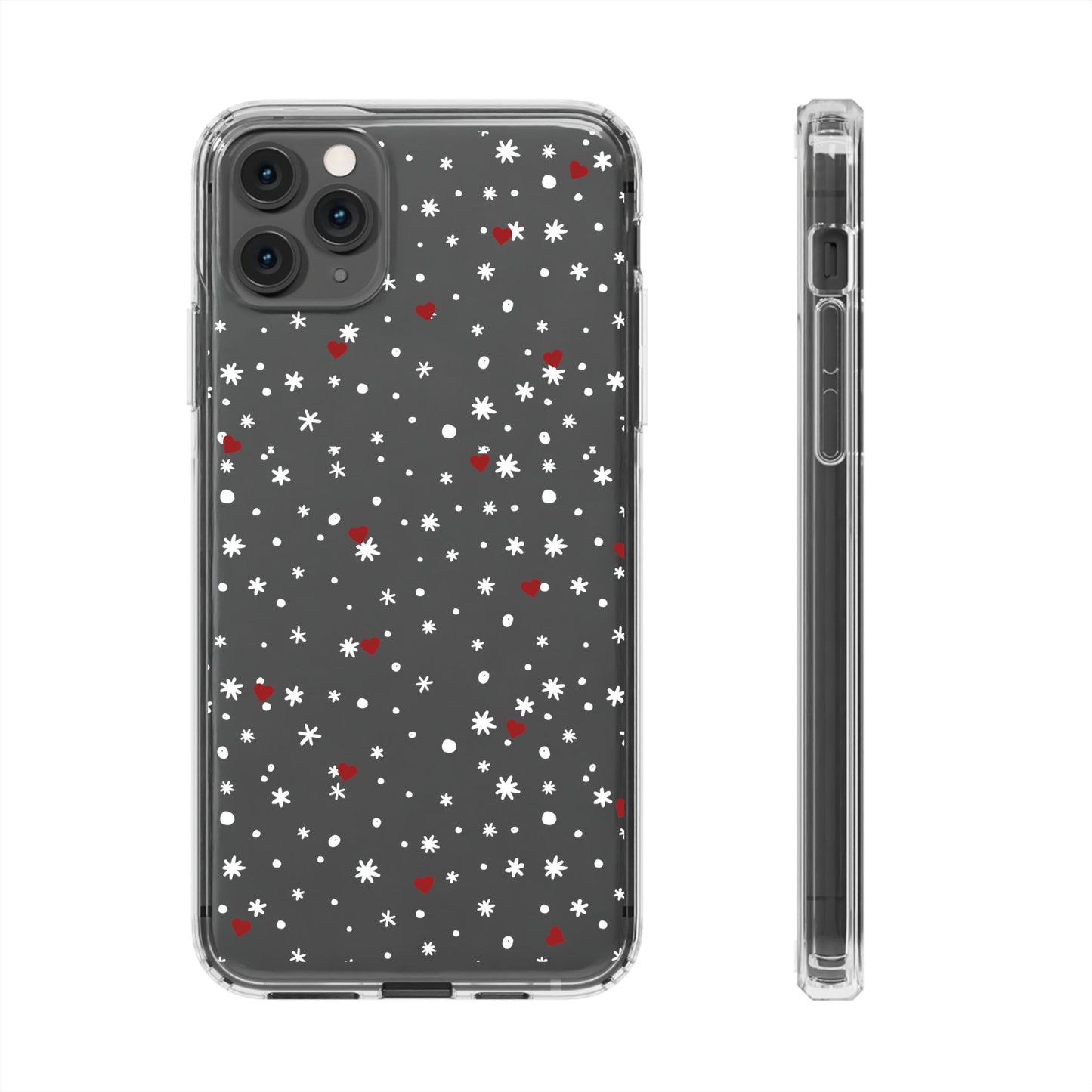 Snowy Hearts Clear Phone Case