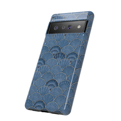 Blue Scallop Phone Case for iPhone Samsung Pixel – Art Deco Fan Gold Luxury Aesthetic - JGUS
