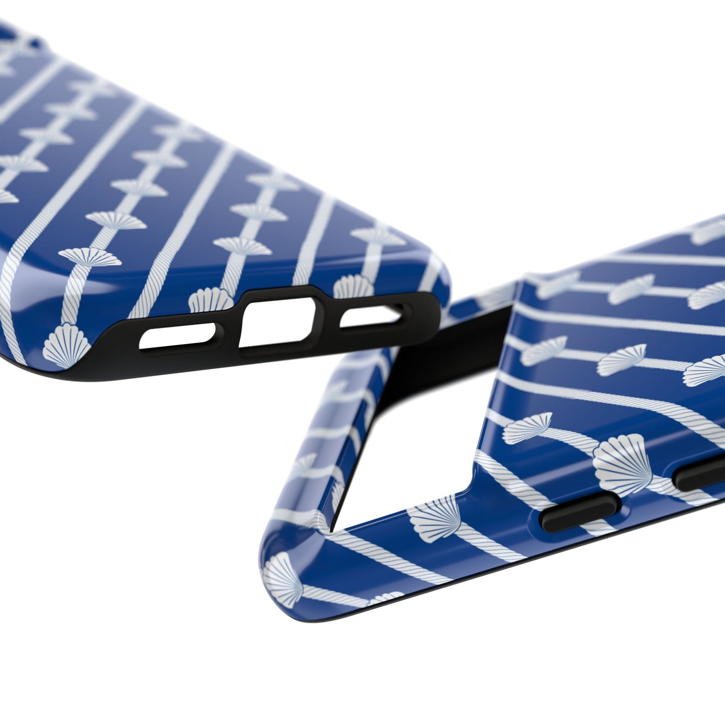 Navy Blue Seashell Phone Case for iPhone Samsung Pixel – Nautical Coastal Stripe Aesthetic - JGUS