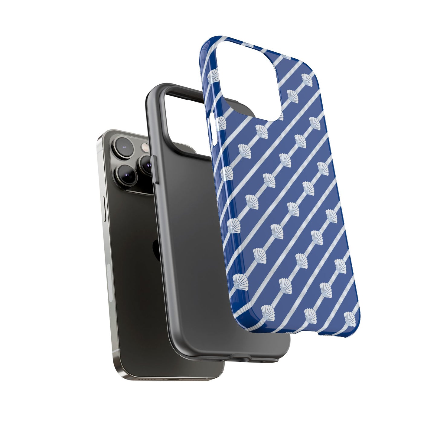 Navy Blue Seashell Phone Case for iPhone Samsung Pixel – Nautical Coastal Stripe Aesthetic - JGUS