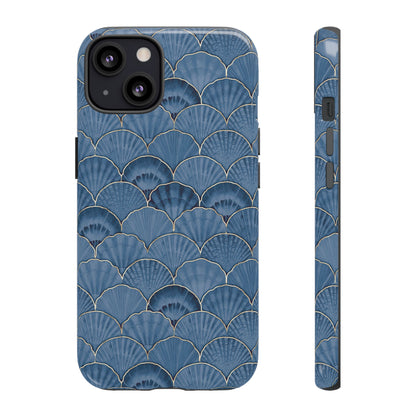 Blue Scallop Phone Case for iPhone Samsung Pixel – Art Deco Fan Gold Luxury Aesthetic - JGUS