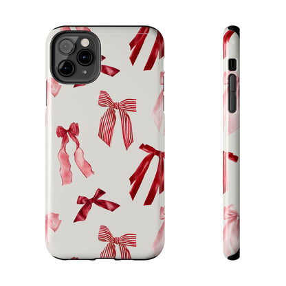 Burgundy Chic Bow Design Phone Case – Customizable, Dual-Layer Protection for iPhone & Samsung