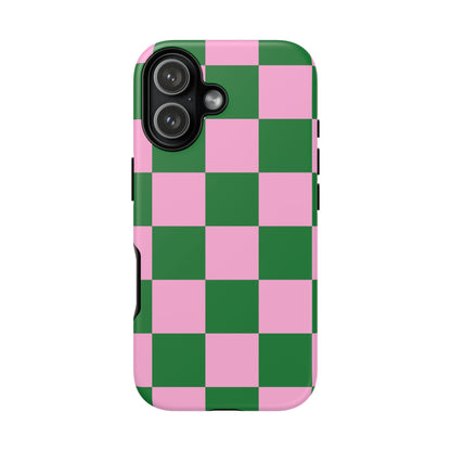 Pink Retro Checkered Phone Case – 90s Aesthetic, Vintage Grid Pattern for iPhone & Samsung - JGUS