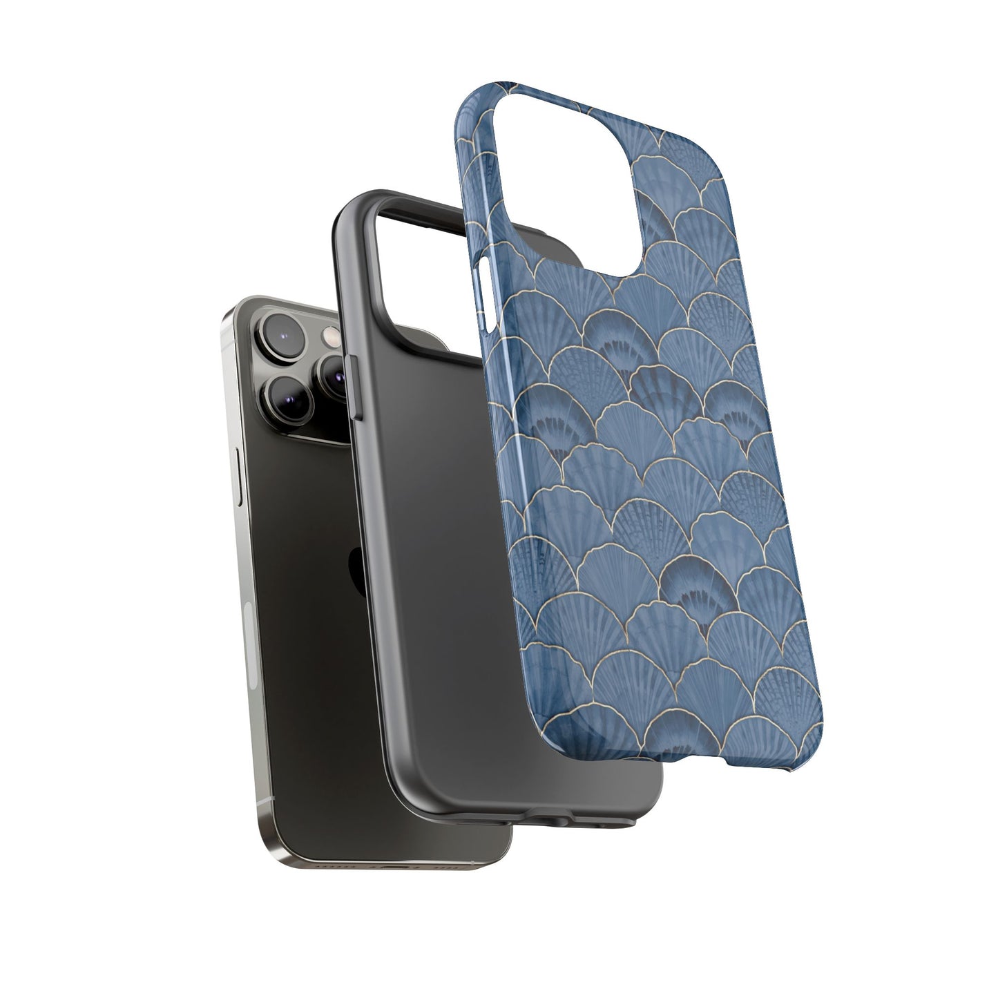 Blue Scallop Phone Case for iPhone Samsung Pixel – Art Deco Fan Gold Luxury Aesthetic - JGUS